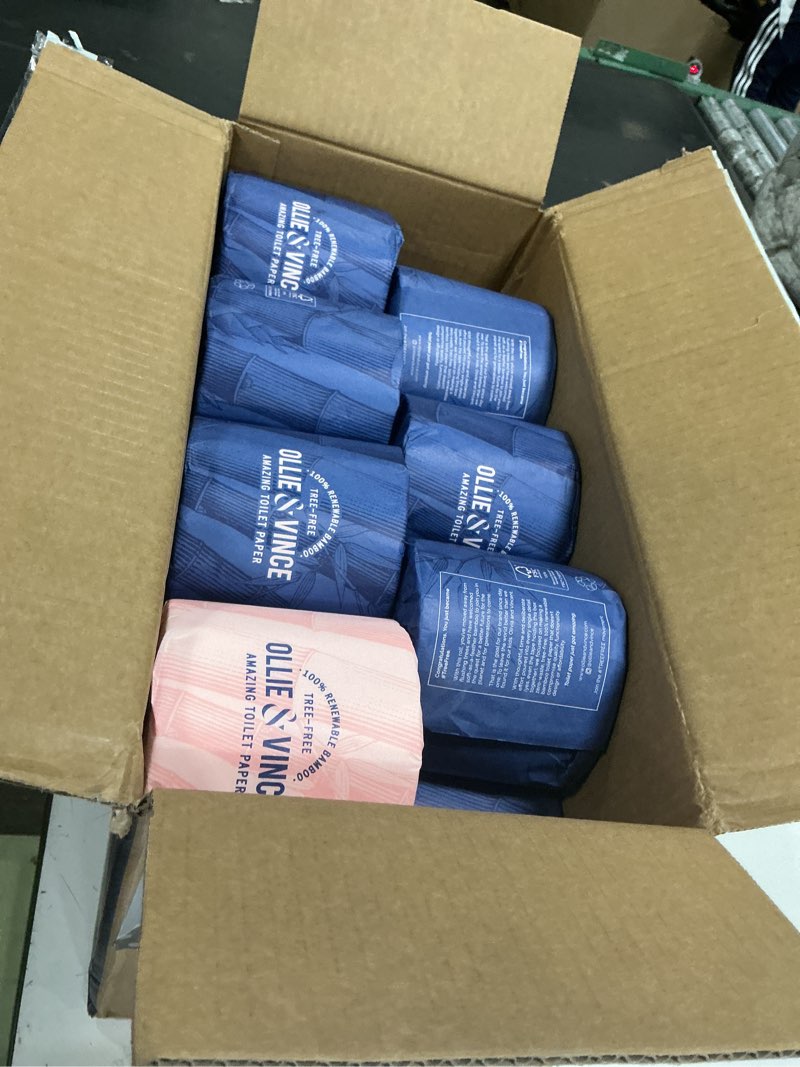 Condition photo showing New/Like New for ollie & vince bamboo toilet paper | sustainable, eco-friendly, plastic-free & tree-free, organic | 24 rolls, 3-ply, soft, strong & septic safe, unscented | premium bathroom tissue