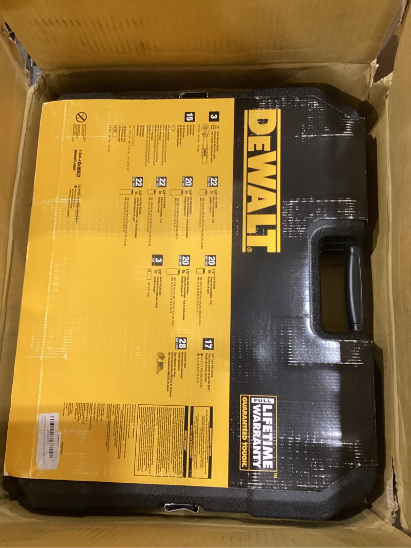 Condition photo showing Good Condition for dewalt 192 pcs. mechanics tool set, 1/2, 1/4, 3/8 socket set, sae and metric socket wrench set, hard shell tool box (dwmt75049)
