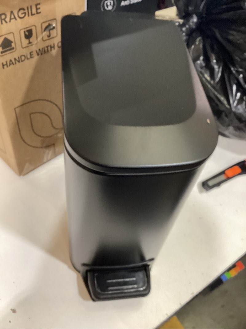 Condition photo showing Good Condition for cesun small bathroom trash can with lid soft close, step pedal, 6 liter / 1.6 gallon stainless steel garbage can with removable inner bucket, anti-fingerprint finish (matt black)