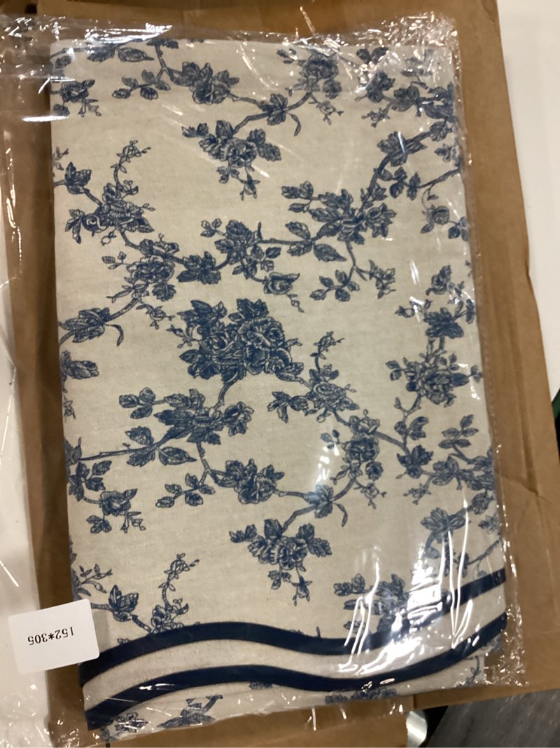 Condition photo showing New/Like New for newwiee cotton linen vintage rectangle tablecloth scalloped edge pastoral table cover farmhouse washable blue floral tablecloth for picnic indoor outdoor tabletop decor(60×120inch) 120" x 60" (rectangular)