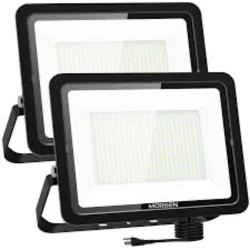 MORSEN 500W Flood Light Outdoor Plug in - 50000LM 5000K LED Flood Light, IP66 Waterproof, UL Listed 