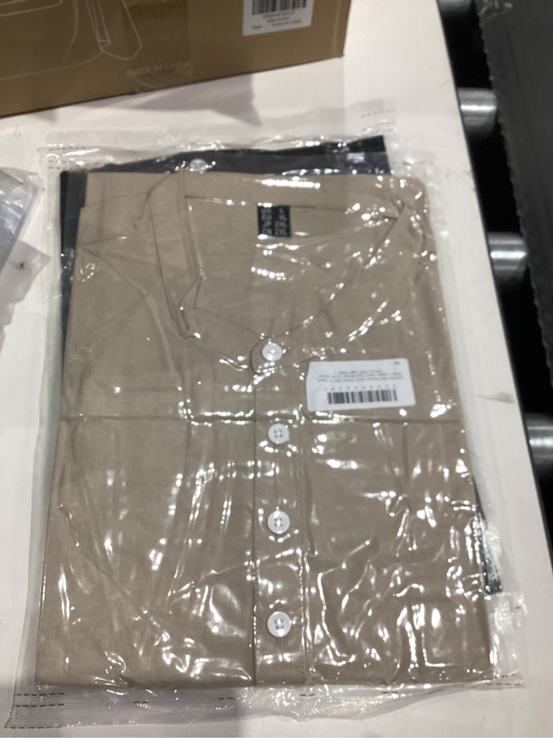 Condition photo showing New/Like New for Cotrasen Mens Henley Short Sleeve Shirts Casual Lightweight Beach Shirts Collarless Button Tops Hippie Summer Clothes Large Light Khaki