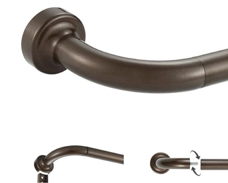 dark bronze disc curtain rods, 28-48 inches window curtain rod,adjustable room darkening drapery rod with aluminum finials and brackets,wrap around design 28-48" dark bronze