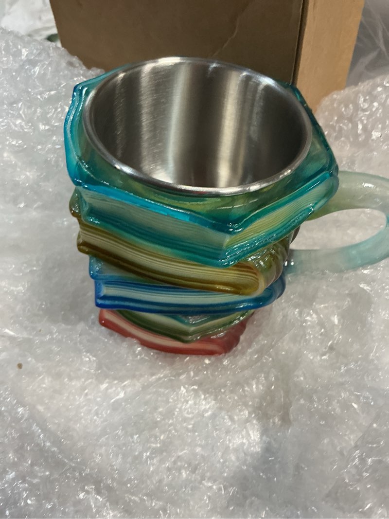 Condition photo showing New/Like New for Painted Book Mug, Novelty 3d Painted Books Coffee Mug, Unique Colorful Resin Books Stack Coffee Cup, Collection Gifts For Readers Librarians Literature Lovers (#A)