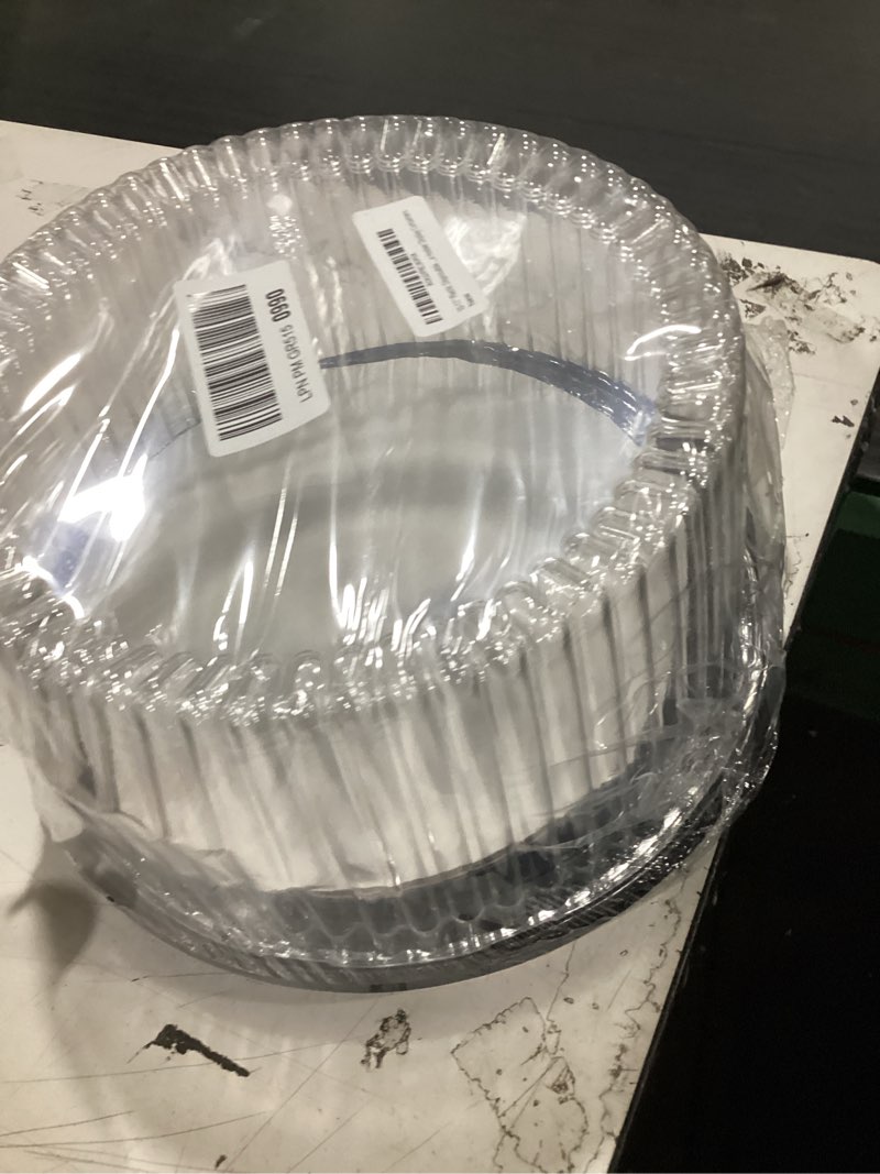 Condition photo showing As Is for 10-11" plastic disposable cake containers carriers with dome lids and cake boards | 3 round cake carriers for transport | clear bundt cake boxes/cover | 2-3 layer cake holder display containers