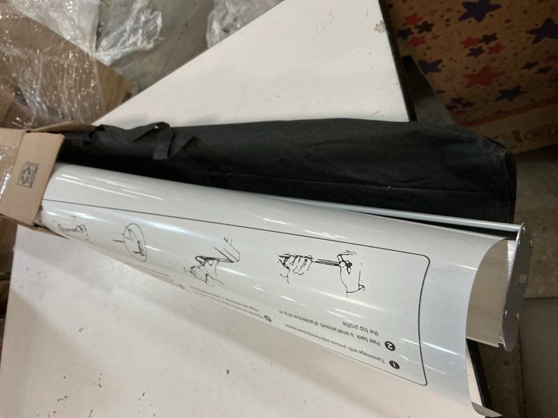 Condition photo showing As Is for 4u media&displays heavy-duty retractable banner stand 33.5"x80" with padded canvas bag and box (stand only) for trade show and indoor event display