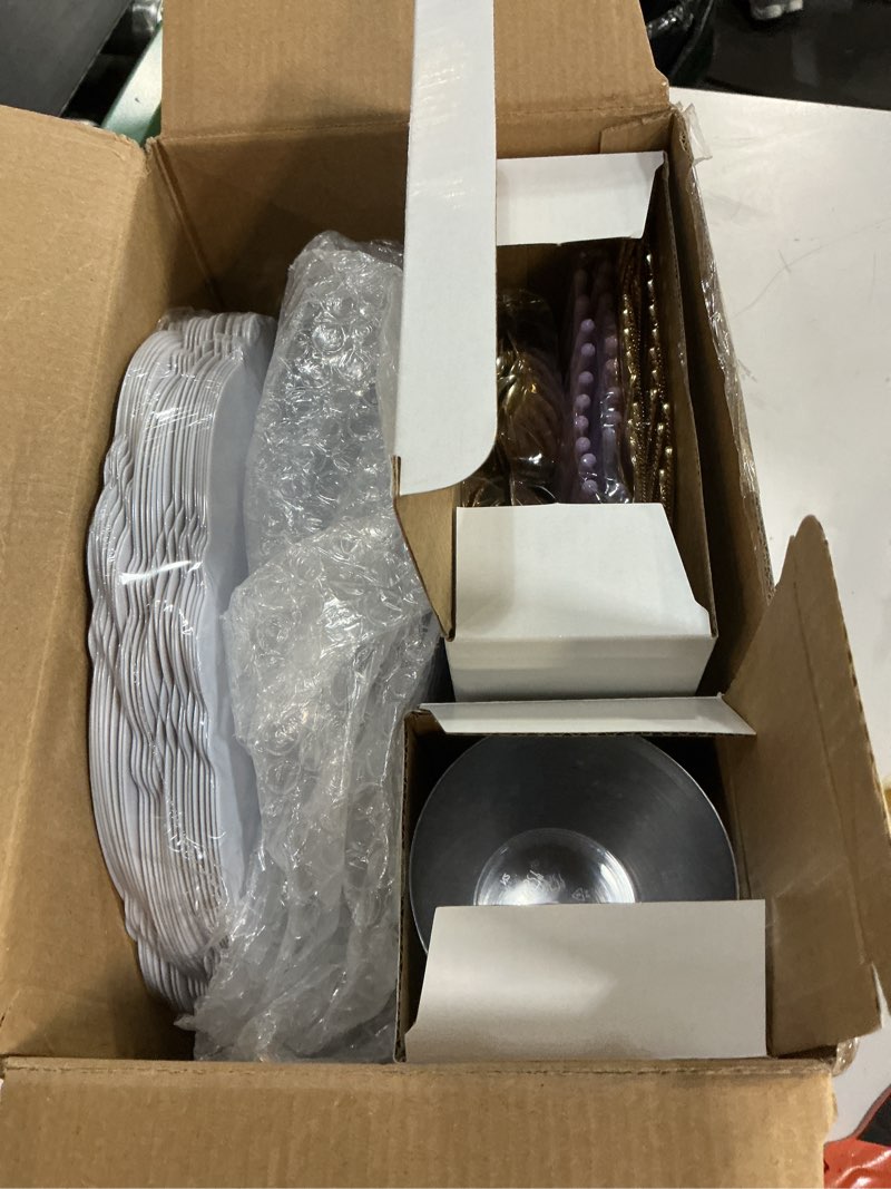 Condition photo showing Good Condition for wdf 150pcs purple plates disposable - baroque lavender purple and gold plates - 25guest plastic dinnerware ideal for party/spring/picnic/mother's day lavender 10.25-7.5
