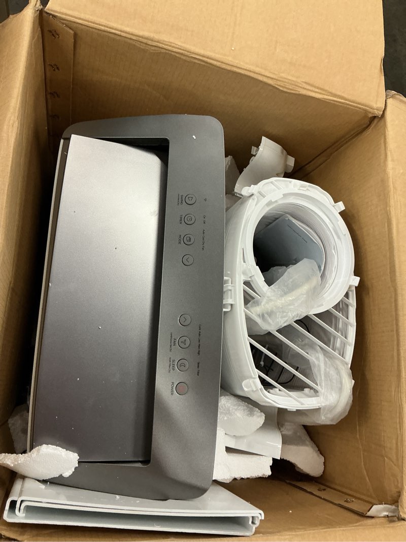 Condition photo showing As Is for whynter arc-1230wn 14,000 btu (12,000 btu sacc) nex inverter dual hose cooling portable air conditioner, dehumidifier, and fan with smart wi-fi, up to 600 sq ft in white