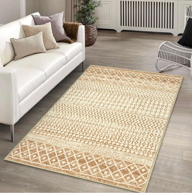 moroccan area rug 3x5, washable non slip indoor front door rug, soft non-shedding neutral rug carpet for bedroom kitchen nursery living room office decor