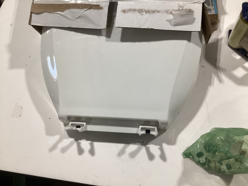 Condition photo showing Good Condition for kohler 4734-rl-0 rutledge readylatch soft close elongated toilet seat, quiet-close lid grip-tight bumpers, installation hardware, home essentials, white elongated white ready latch