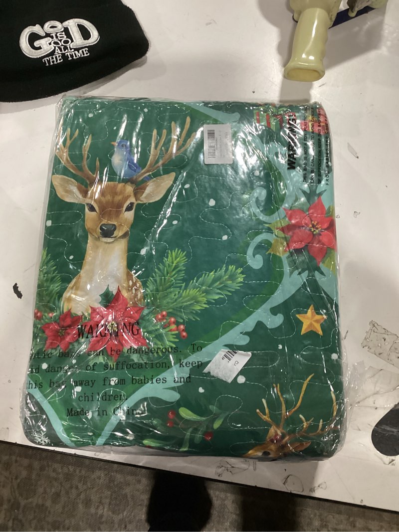 Condition photo showing Good Condition for Yinhua 3 Piece Christmas Queen Quilt, Snowman Xmas Tree Reversible Queen Quilt Bedding Set with 2 Pi