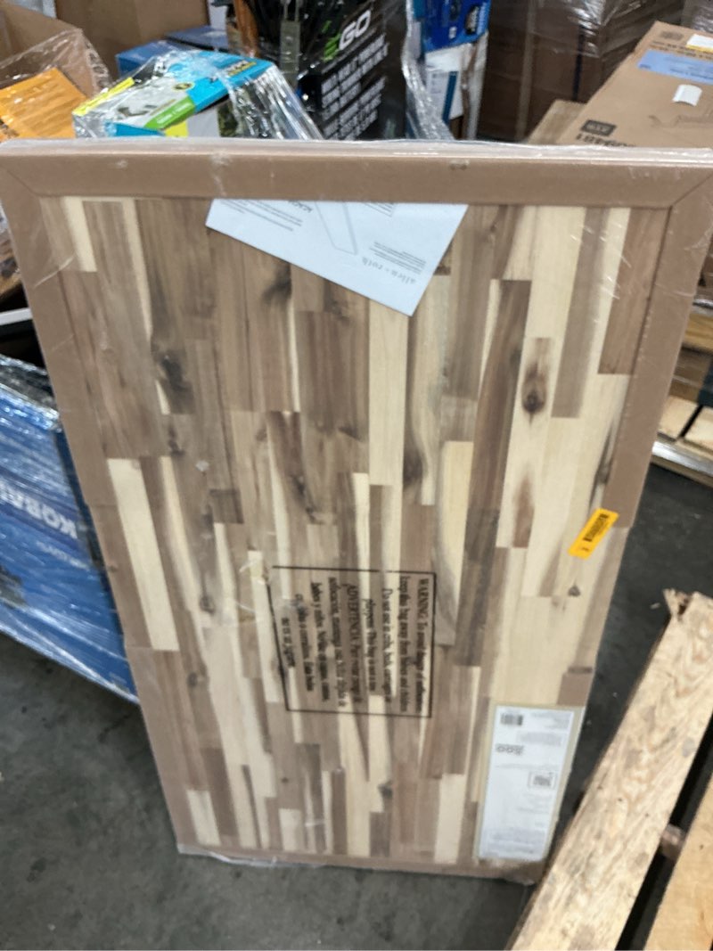 Condition photo showing As Is for allen + roth 4-ft x 25-in x 1.5-in finger-jointed natural acacia butcher block countertop