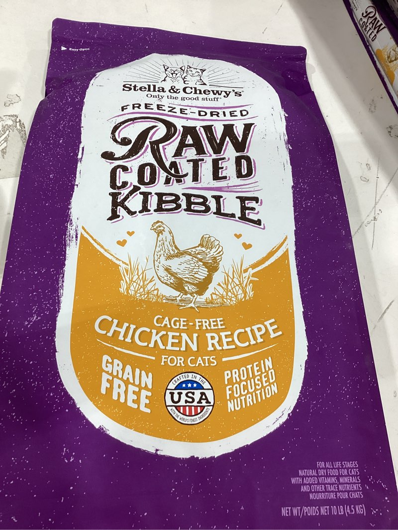 Condition photo showing New/Like New for stella & chewy's raw coated cat food - high protein, grain-free kibble with cage-free chicken - premium digestive support with probiotics - natural small kibble - perfect for picky eaters - 10 lb bag