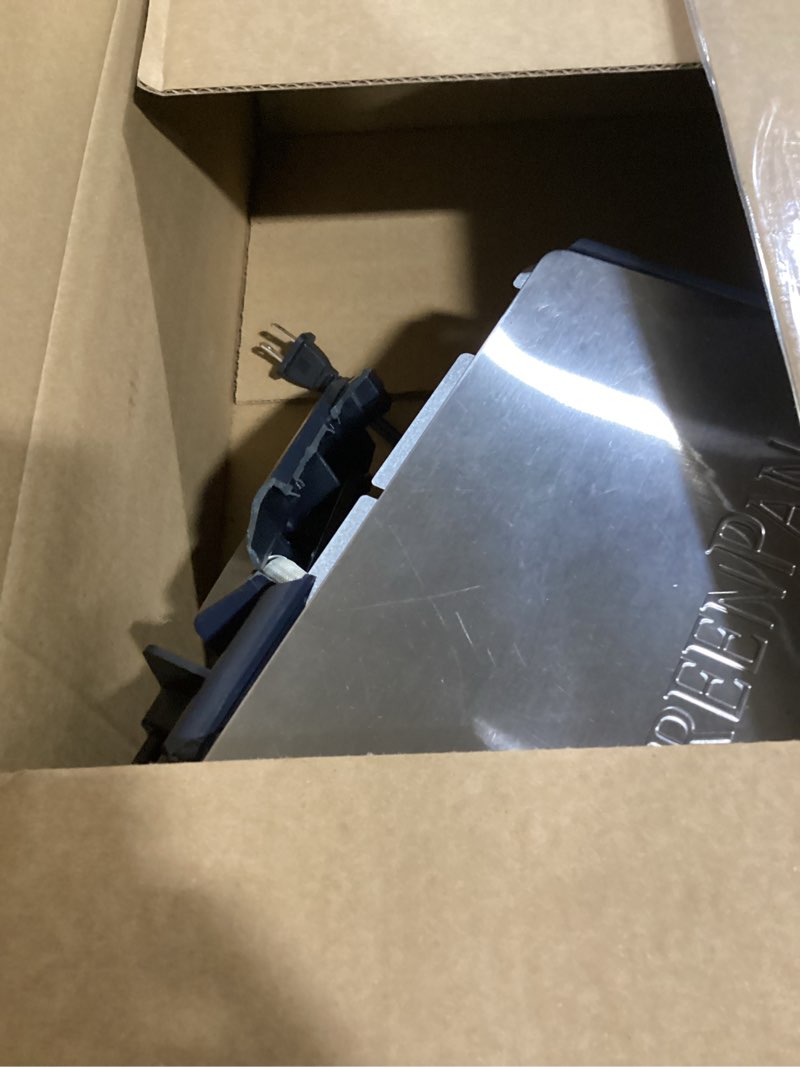 Condition photo showing Good Condition for GreenPan Elite 4-Square Belgian & Classic Waffle Maker, Healthy Ceramic Nonstick Aluminum Dishwasher Safe Plates, Adjustable Shade/Crunch Control, Wont Overflow,Easy Cleanup Breakfast,PFAS-Free,Black 4-Square Waffle Iron Black