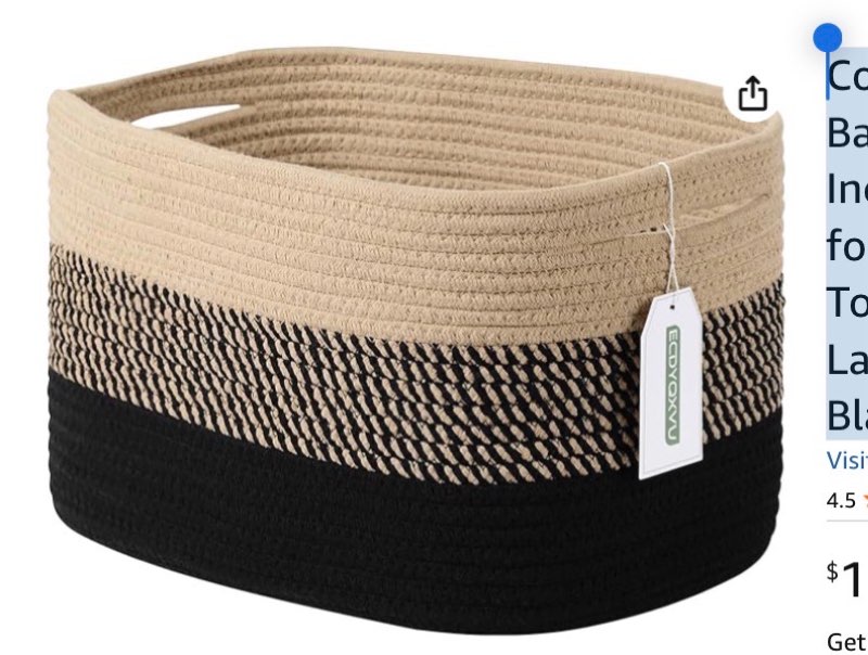 cotton rope storage basket, 15x10x9 inches, woven basket for shelves, clothes, towels, books, and laundry, gradient black/brown (1 pack