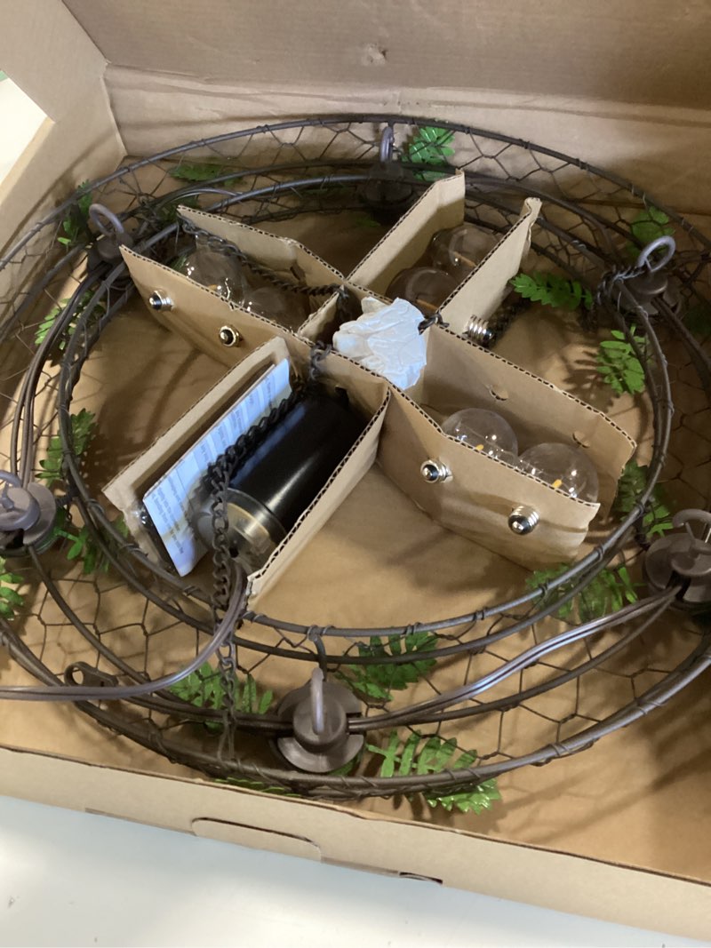 Battery Operated Outdoor Chandelier, Decorative Hanging Pendant Lights with 6pcs G40 Bulbs, Rust Fin