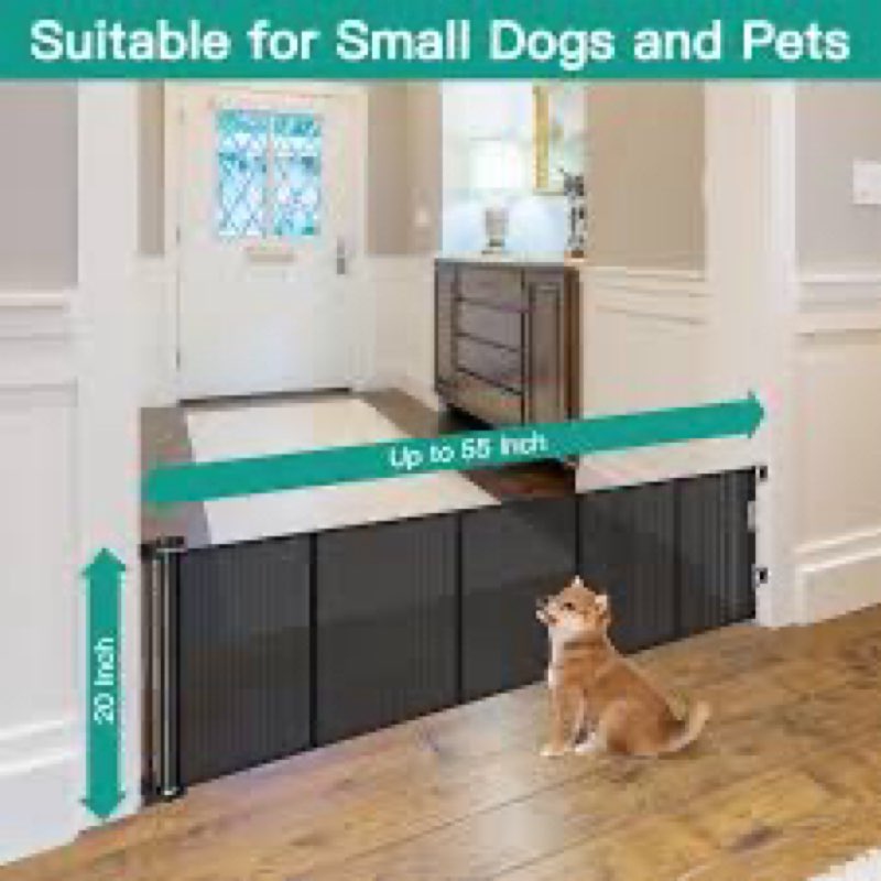 20 inches tall retractable short dog gates for doorways, short pet gate to step over, extends up to 