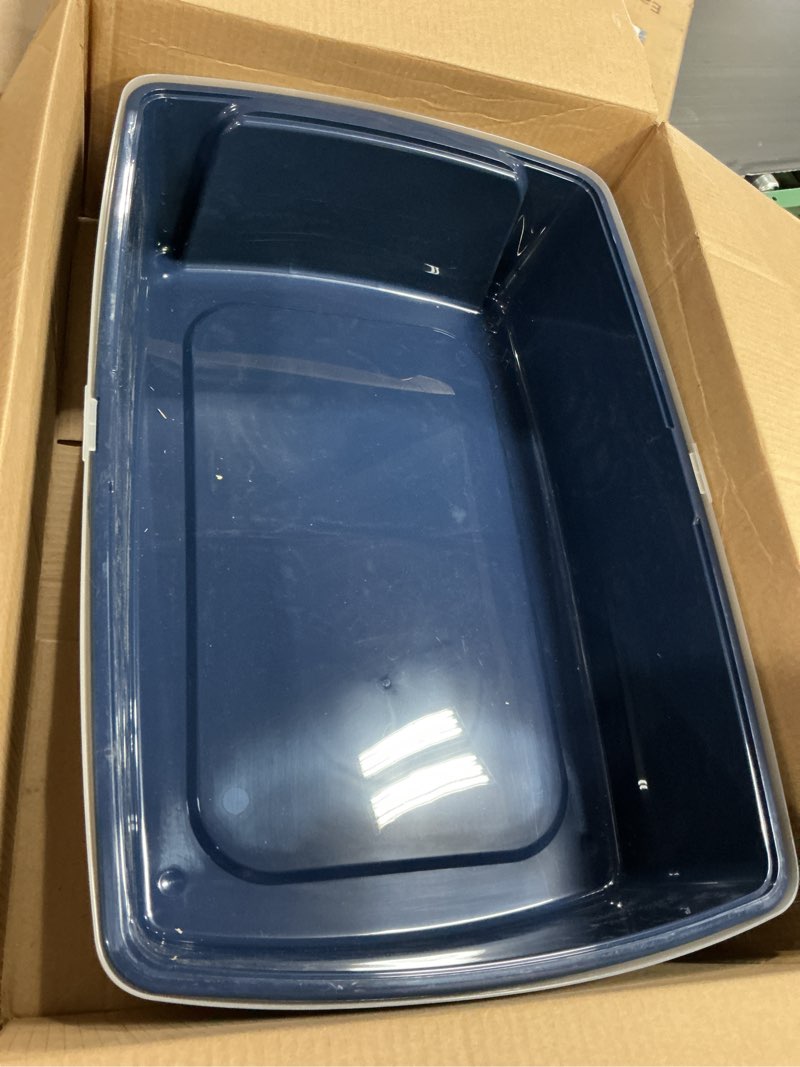 Condition photo showing Good Condition for iris usa cat litter box xx-large open top with high sided walls tall scatter shield scoop included easy clean plastic pan for big cats kittens multi-cat households 30"l x 20"w x 14"h navy xxl navy