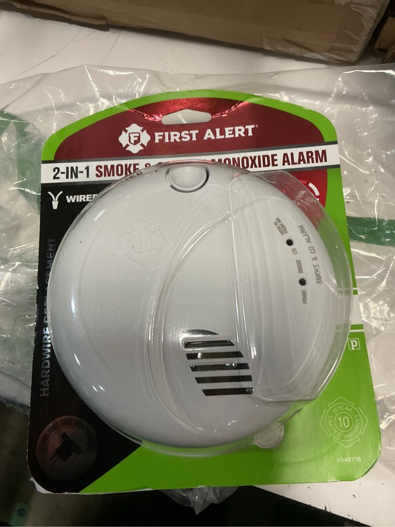 Condition photo showing As Is for first alert combination smoke & carbon monoxide alarm, interconnect hardwire detector with battery backup and voice & location alerts, smco100v-ac, 1-pack 1-pack precision detection