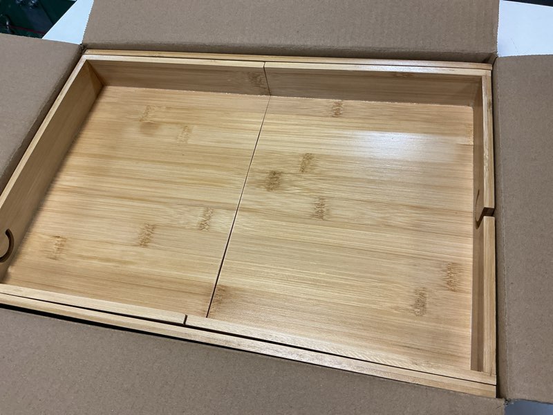 Condition photo showing New/Like New for expandable large capacity bamboo bedside stand - clamp-on bedside table designed for upper bunk and bunk beds, multifunctional bedside table