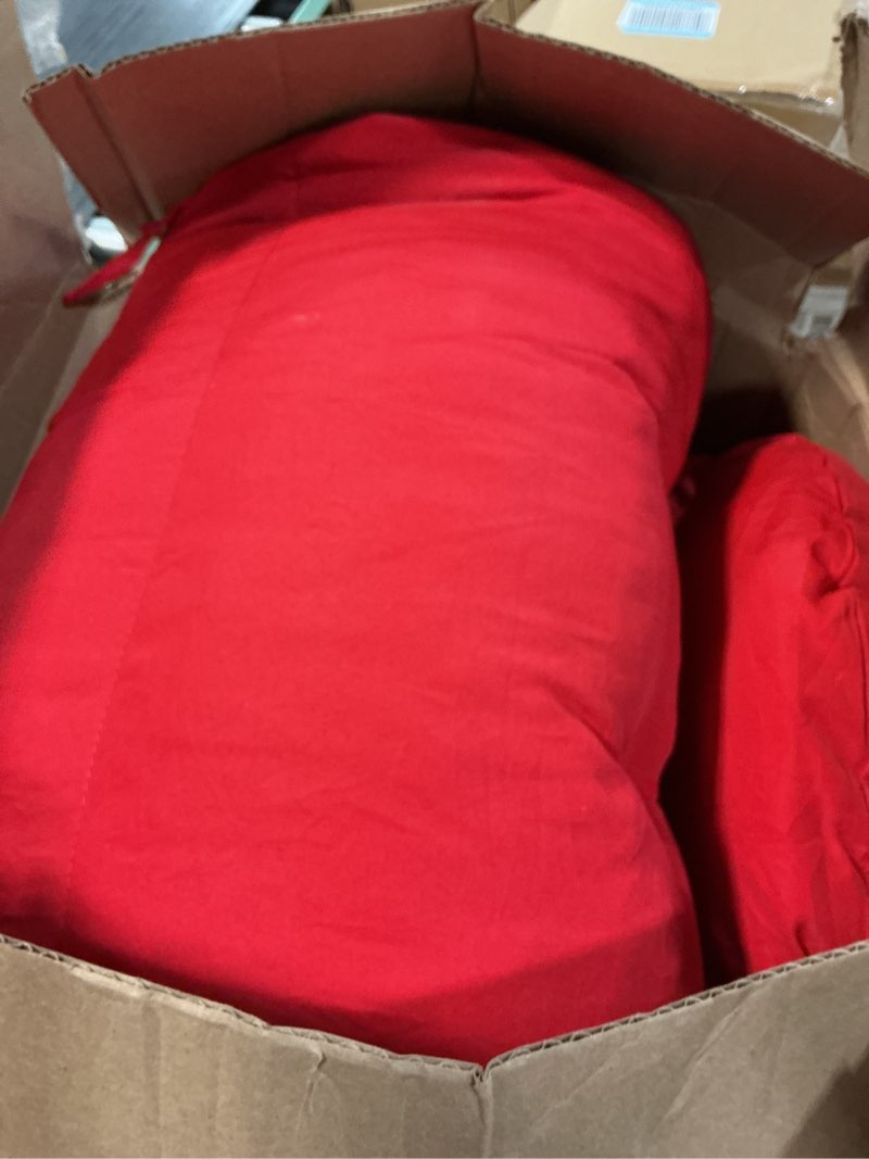 Condition photo showing As Is for outdoor adirondack chair cushions set of 2, 44x19x4 inch rocking chair cushion, high back patio soft seat pad with ties, indoor outside use, fade-resistant & waterproof, red 44x19x4 inch red 2