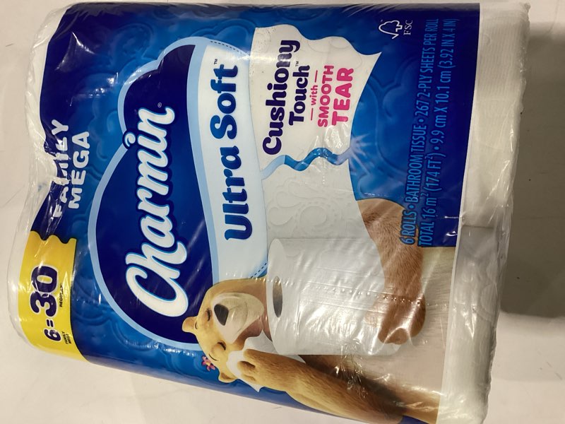 Condition photo showing New/Like New for charmin ultra soft toilet paper, 6 mega rolls = 24 regular rolls