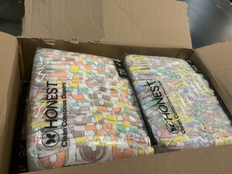 Condition photo showing New/Like New for the honest company clean conscious diapers | plant-based, sustainable | sky's the limit + wingin it | super club box, size 6 (35+ lbs), 68 count