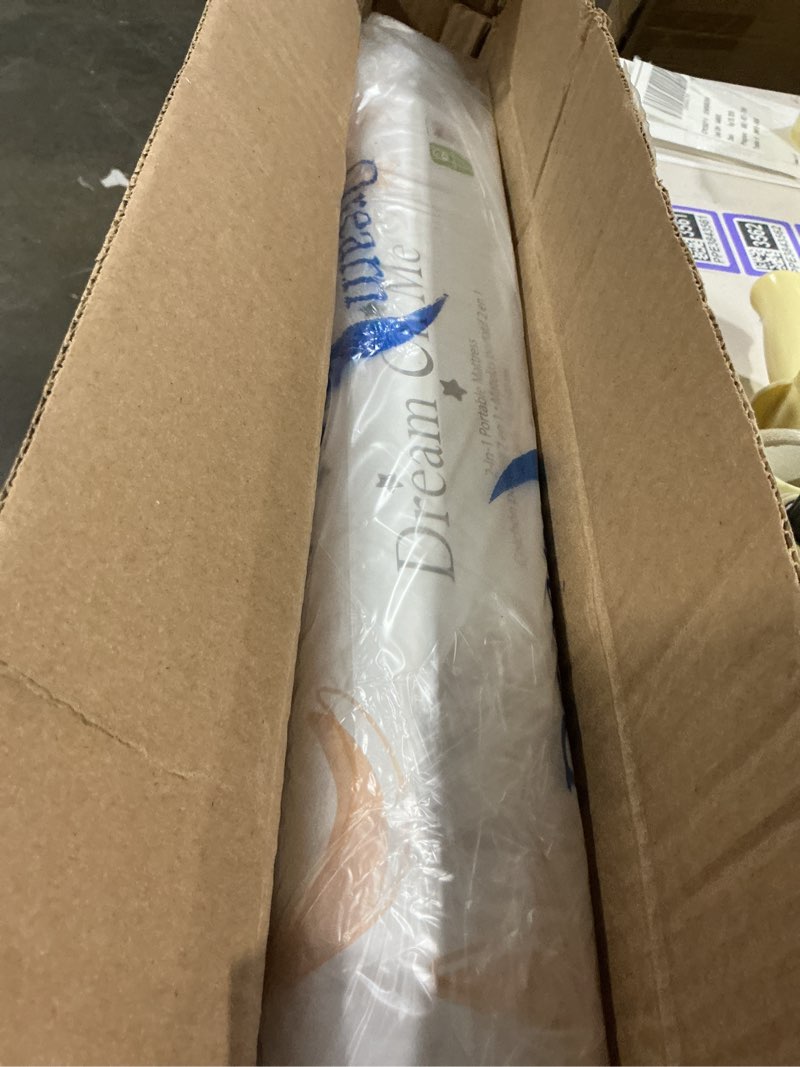 Condition photo showing New/Like New for dream on me 2-in-1 breathable two-sided 3" portable mini crib mattress, greenguard gold certified, vinyl and breathable fabric, white