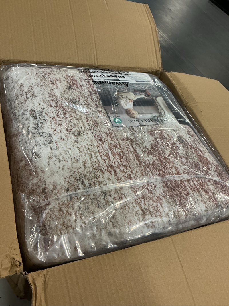 Condition photo showing New/Like New for WITSHOCK 7x9 Area Rugs for Living Room: Machine Washable Non Slip - Low Pile Modern Abstract Carpet for Bedroom Kids Room Dining Room - Stain Resistant for Household - Pet Owners (Rust Color) 7' x 9' (Rectangular) Brick Red/Off-white/Light Gray