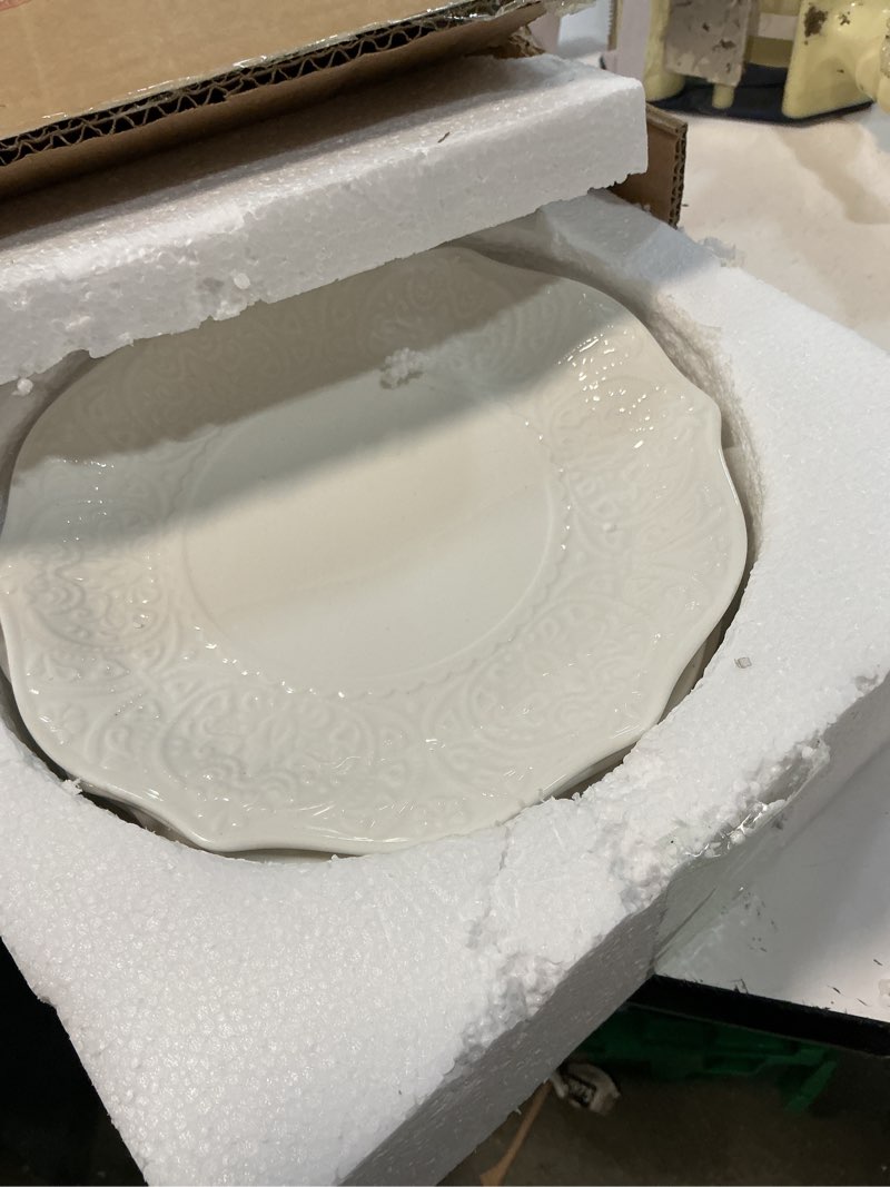 Condition photo showing Good Condition for soujoy set of 6 salad plate, 8 inch porcelain dessert serving plates, embossed printing small dinner dish for pancakes, steak, microwave, dishwasher safe
