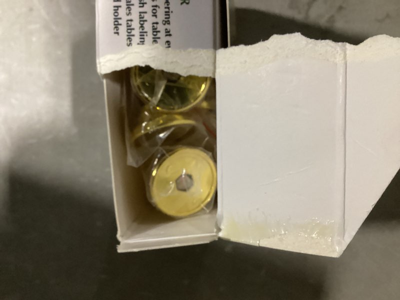 Condition photo showing Good Condition for table number holders (16pc) premium gold metal place card holders for wedding party table decor card holder (1.7 inch tall) 16 pack