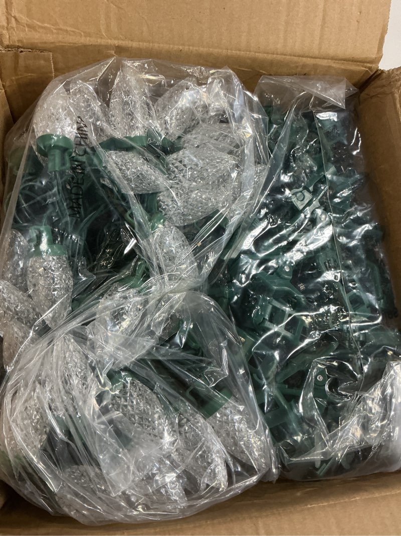 Condition photo showing Good Condition for Brightown C9 LED Christmas Lights Outdoor, 68 Feet 100 LED C9 String Lights with 100 Spring Clips, Waterproof Connectable Christmas Tree Lights for Outside Roofline Patio Home Xmas Decor, Pure White Pure White-100 Lights 68 Ft