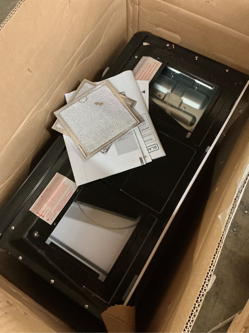 Condition photo showing As Is for black+decker em044kb19 over the range microwave oven with one touch, 1000 watts, 400 cfm and auto cooking, otr 1.9 cu.ft 1.9 cu.ft stainless steel