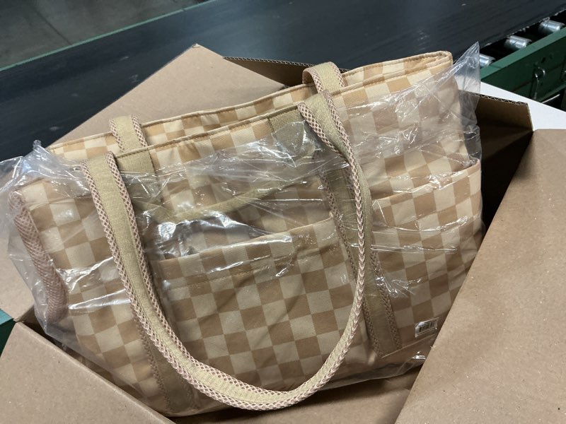 Condition photo showing Good Condition for cleverpup transit & treat bundle - premium 4-piece transit tote dog carrier in tan checkerboard & snackpack in tan checkerboard