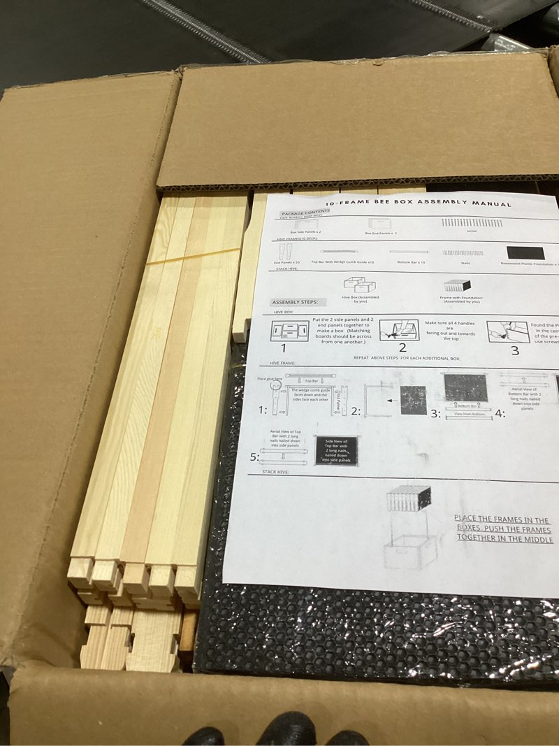 Condition photo showing Good Condition for honey lake 10 frame langstroth deep brood bee hive box dipped in beeswax, sections of wood for beehives, includes beehive frames and waxed foundations (unassembled)