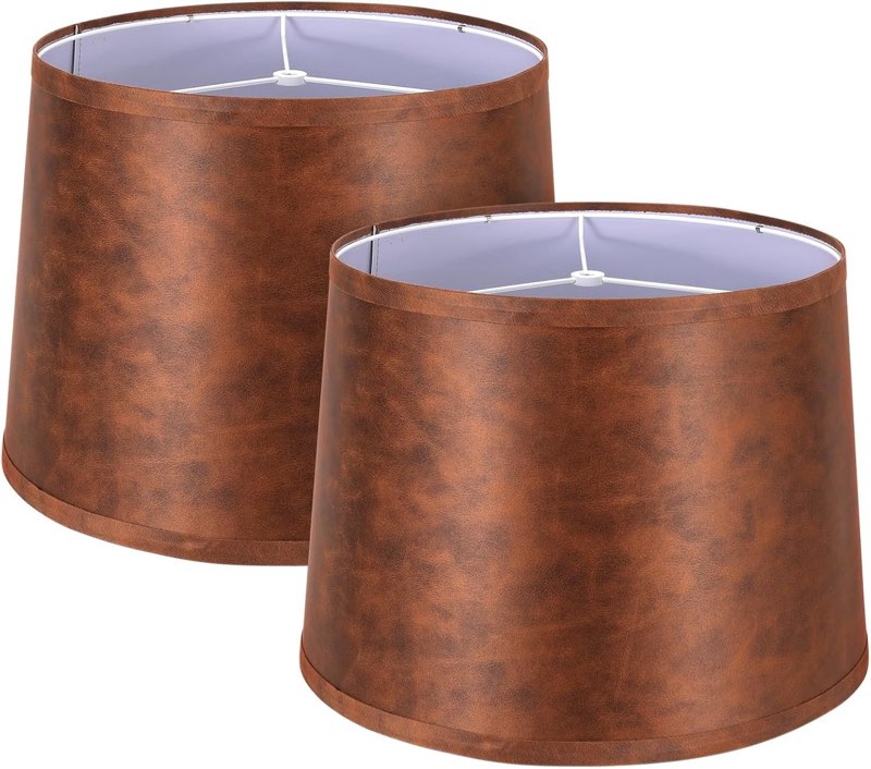 ALUCSET 2pcs Drum Lampshades Large Brown Lamp Shades, 13" Top X 15" Bottom X 11" High Replacement fo