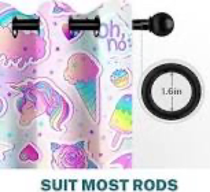 Unicorn Colorful Rainbow Blackout Curtains for Kid Living Room, Cream Rose Bat Solid Thermal Insulated Grommet Drapes, Room Darkening Window Curtain Panels(Set of 2, 52 x 96 Inch) 52\"W x 96\"L (Pack of 2) Unicorn Rainbow-blackout