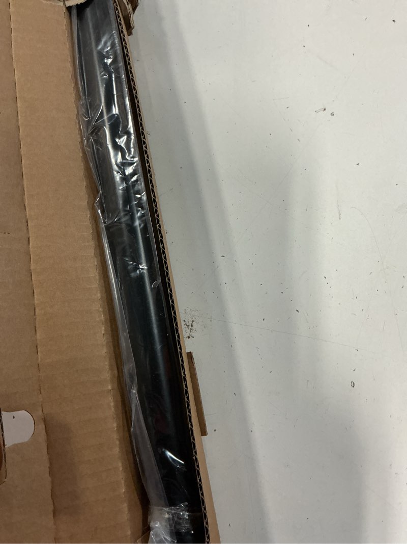 Condition photo showing As Is for ivilon curtain rod for windows 28 to 48 inch – 1 inch telescoping drapery rod, 2 long sections, end cap finials, black 28 to 48 in.