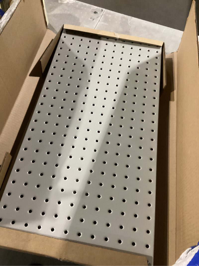 Condition photo showing New/Like New for torack 3 pcs metal pegboard panels(12x24 inch) for wall garage utility tools storage pegboard for workbench, modular peg board tool organizer boards(pack of 3, grey) gray
