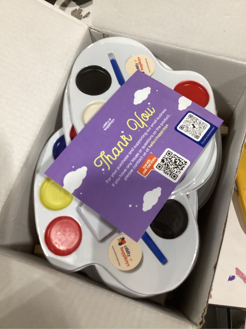 Condition photo showing As Is for Mini Canvas and Easel Set with Watercolor Paint in Bulk Set of 12 - Kids Art Party Favors & Party Supplies - 4x4 Small Canvases for Painting with Easel - Water Colors Paint for Kids 12 Sets 4x4" Canvas with Watercolor Paint Multicolor