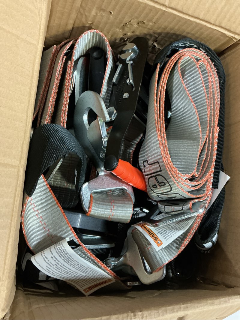 Condition photo showing Good Condition for VULCAN 8-Point Roll Back Vehicle Tie Down Kit with Snap Hook on Strap Ends and Chain Tail on Ratchet Ends - Set of 4 - Silver Series