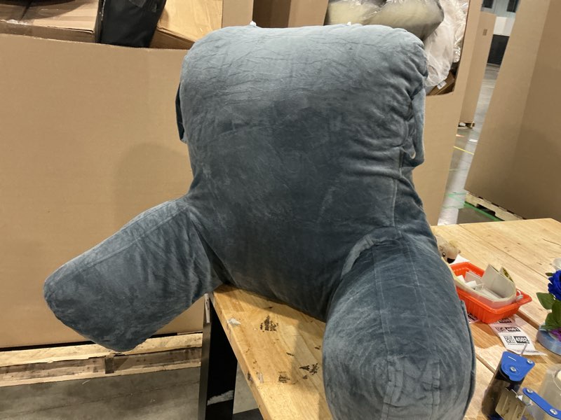 Condition photo showing As Is for (incomplete) reading pillow-bed rest pillow with detachable neck roll & support arm for sitting in bed couch or floor-backrest reading pillow adult back pillow for reading/watching tv/gaming,dark grey dark grey medium