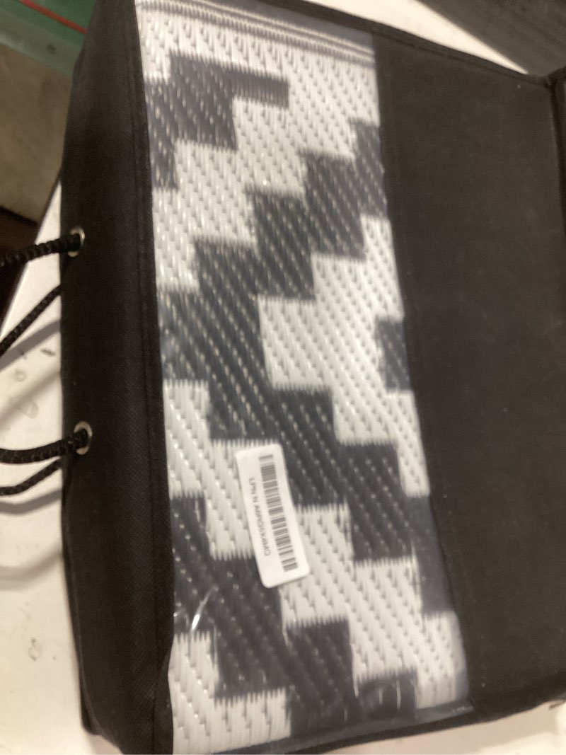 Condition photo showing Good Condition for olanly waterproof outdoor rug 5x8 ft, outdoor plastic straw rug for camping, rv mat outside, indoor outdoor carpet for porch, deck, backyard, balcony, picnic, black & white black & white geometric 5' x 8' (rectangular)