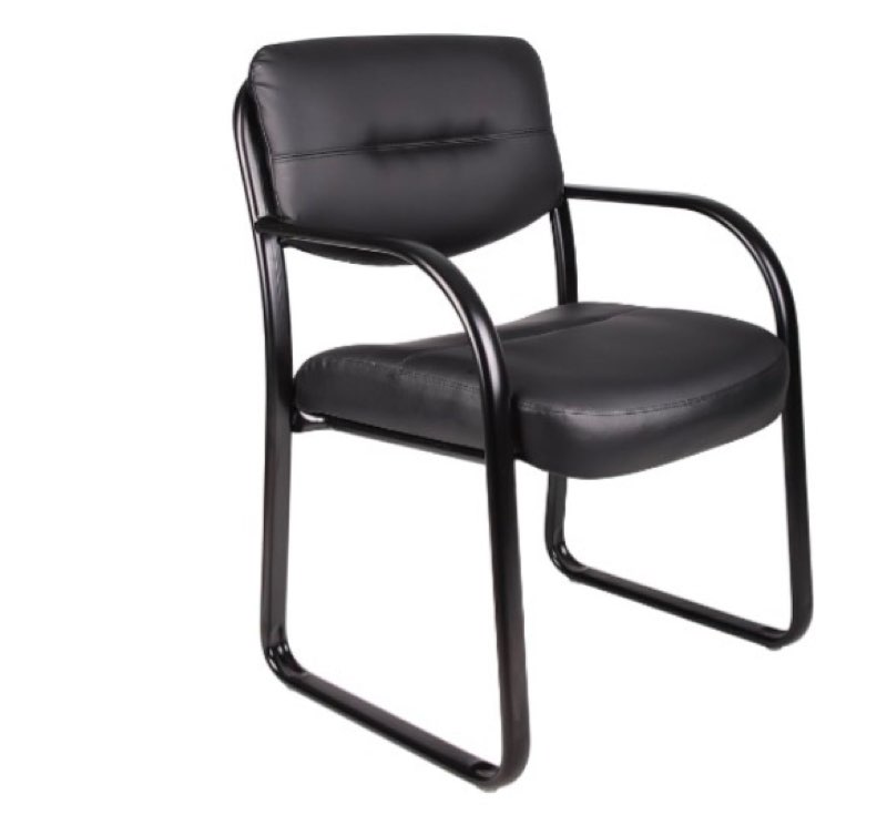 boss office products leather sled base side guest chair, black