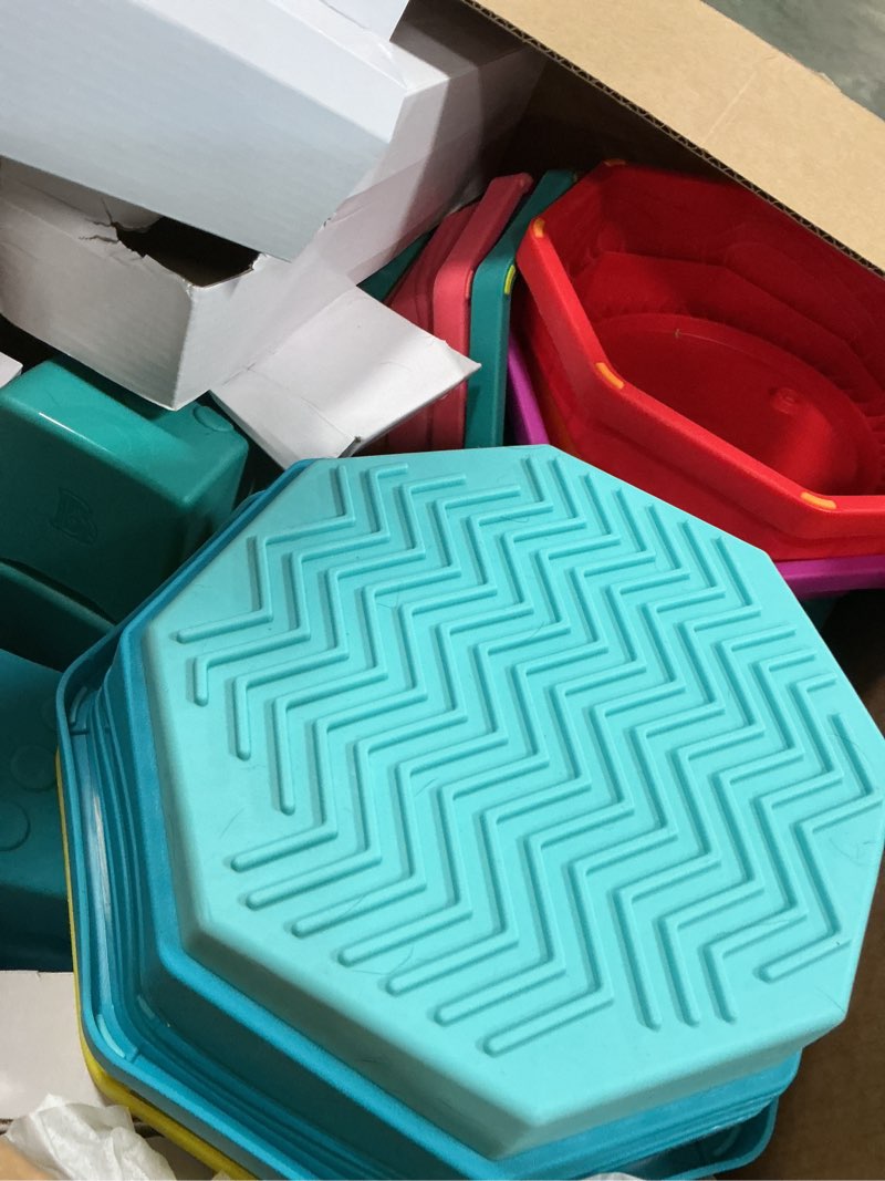 Condition photo showing New/Like New for B. toys – Balance Beam for Kids – Musical Games & Activities – 5 Sensory Stones, 8 Wavy Beams & 1 Musical Pod – Indoor & Outdoor Active Play – 3 Years + – Balance & Groove Set Colorful 14 Pieces