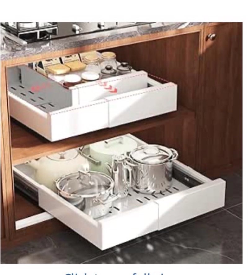 Seinloes 2 Pack Expandable (15.1"-26.3") Pull Out Cabinet Organizer 21" Deep With Raising Pad for Fr