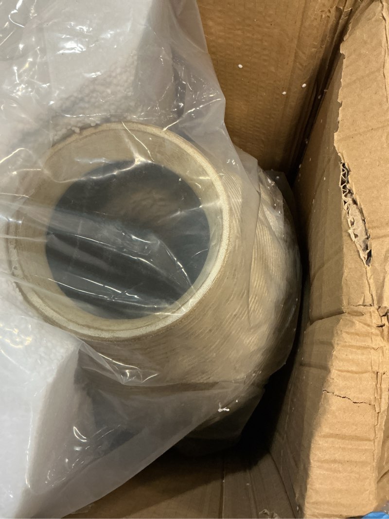 Condition photo showing Good Condition for signature design by ashley hannela 17" modern distressed polyresin vase, antique tan 17 inch tan
