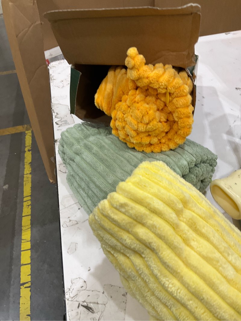 Condition photo showing Good Condition for miulee boho farmhouse spring decorative throw pillow covers 20x20 inch 4 packs soft vintage pillow cases modern corduroy patchwork cushion covers for couch sofa bed summer home decor, yellow green 20" x 20" (pack of 4) yellow green