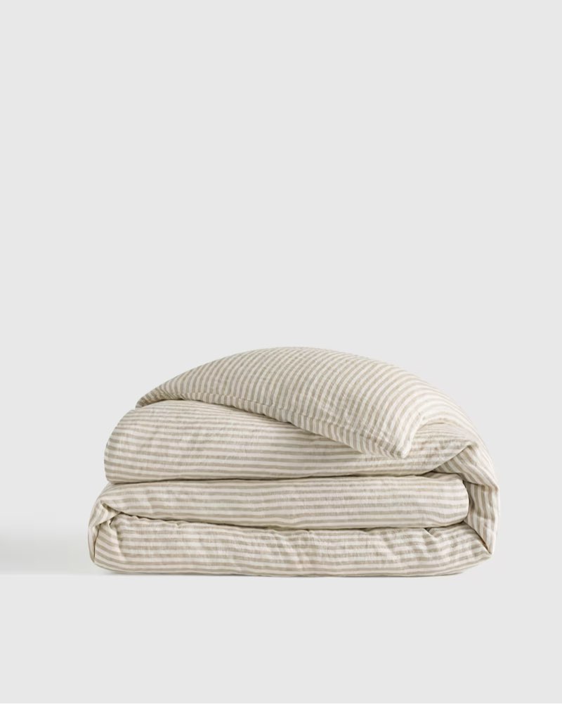 quince european linen stripe duvet cover   willowleaf/white stripe king/cal king