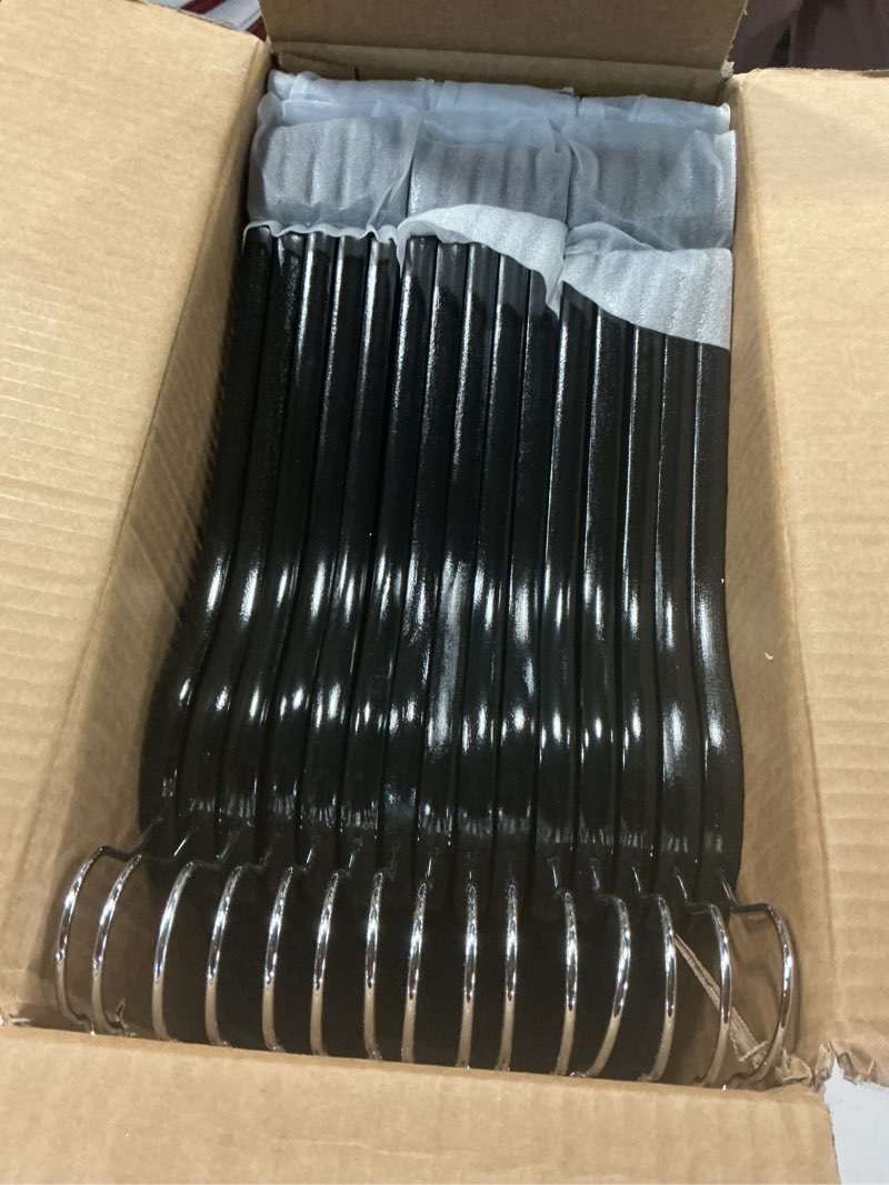 Condition photo showing New/Like New for TOPIA HANGER Wooden Coat Hangers 30 Pack, Black Wood Suit Hangers with Non Slip Pants Bar, 360° Swivel Hook and Shoulder Notches for Camisole, Jacket, Pants, Smooth Finish Clothes Hangers -CT34B30 Black 30 PCS